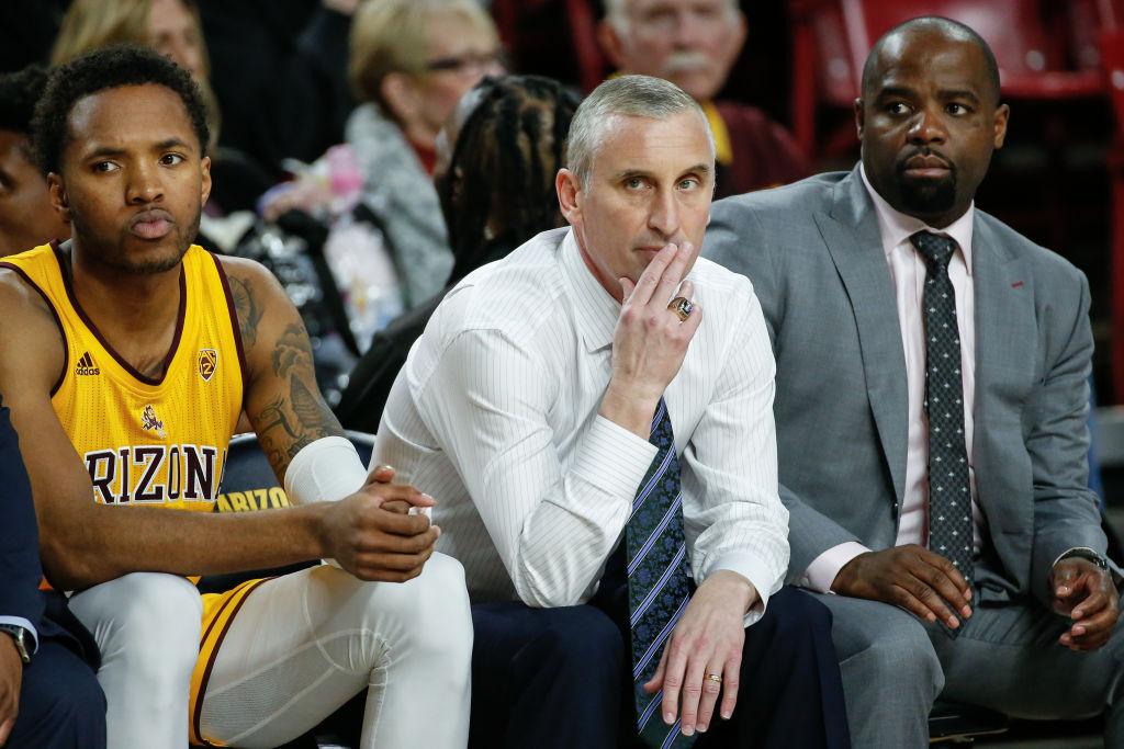 TEMPE, AZ - FEBRUARY 22: Arizona State Sun Devils head coach Bobby Hurley sits on the bench during the college basketball game between the Oregon State Beavers and the Arizona State Sun Devils on February 22, 2020 at Desert Financial Arena in Tempe,AZ.