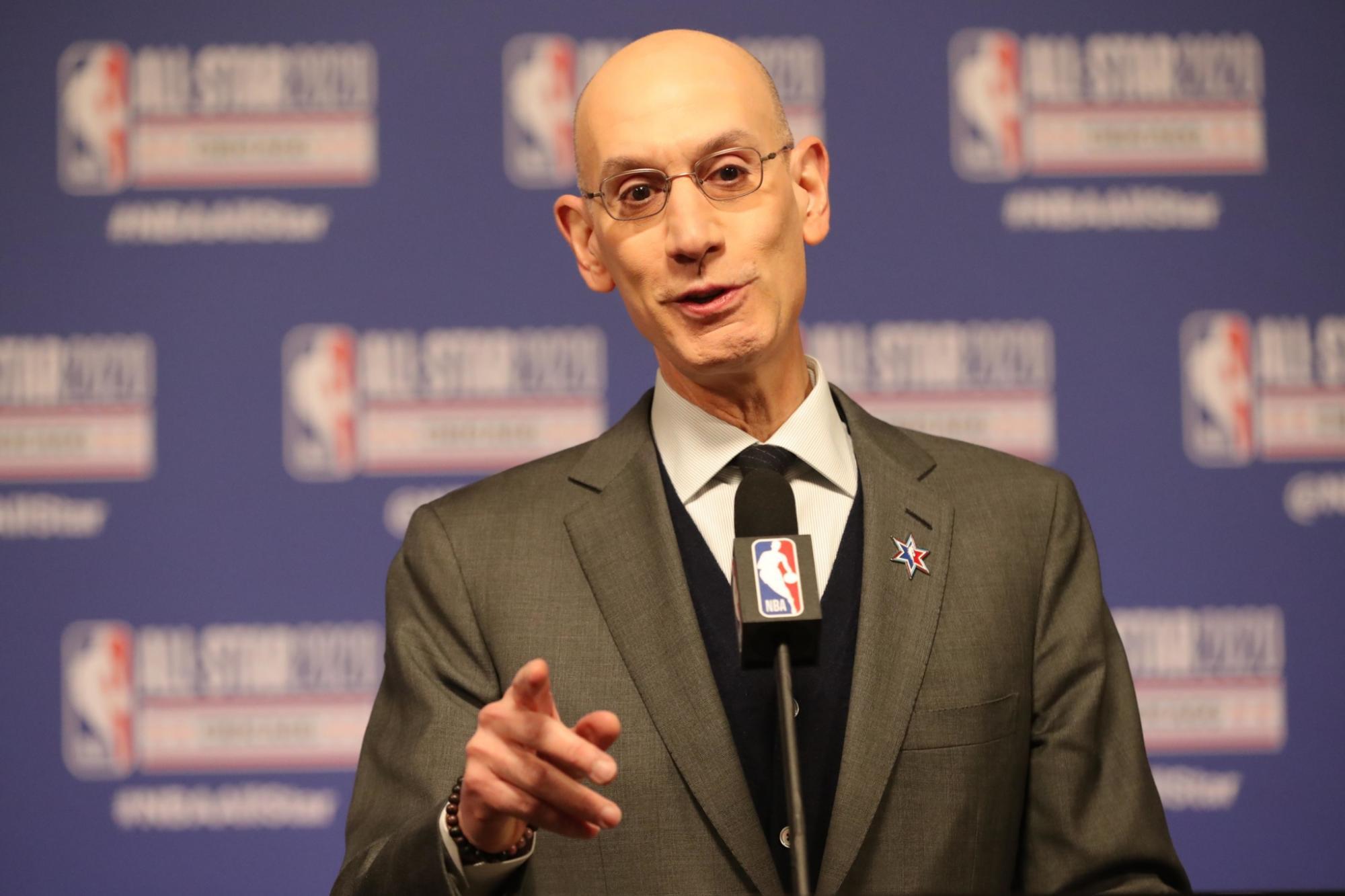 FEB 15, 2020; CHICAGO, ILLINOIS, USA; NBA COMMISSIONER ADAM SILVER SPEAKS AT A PRESS CONFERENCE DURING NBA ALL STAR SATURDAY NIGHT AT UNITED CENTER. MANDATORY CREDIT: DENNIS WIERZBICKI-USA TODAY SPORTS BY EDDIE MORAN
