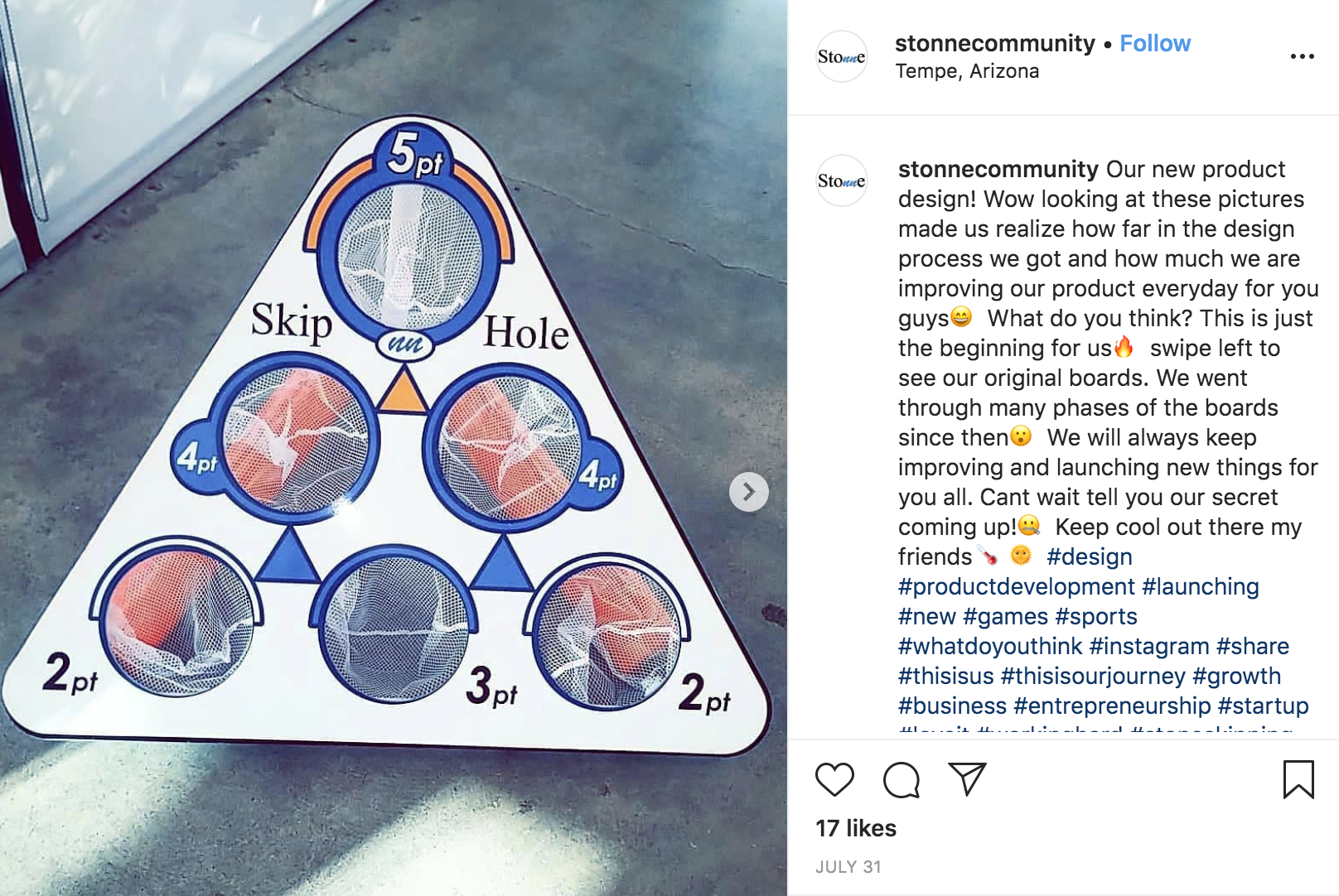 Instagram post from Stonne that shows their Skip Hole game. 